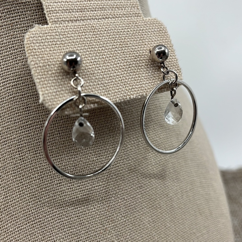 Purely Silver .999 Fine Silver Swarovski Crystal Hoop Earrings + Box - Picture 6 of 10